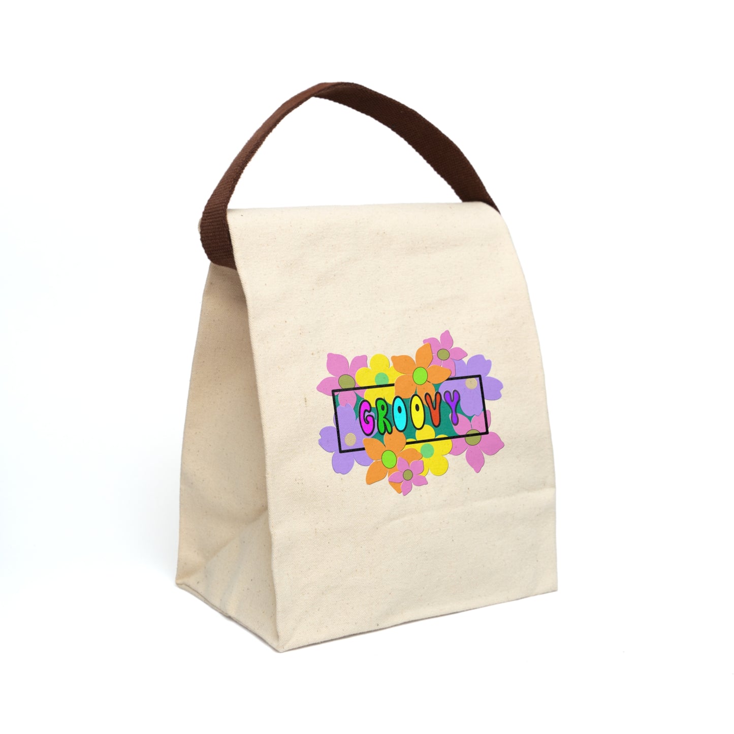 Canvas, Reusable, Lunch Bag With Strap - Groovy by Lynn Salem Creates