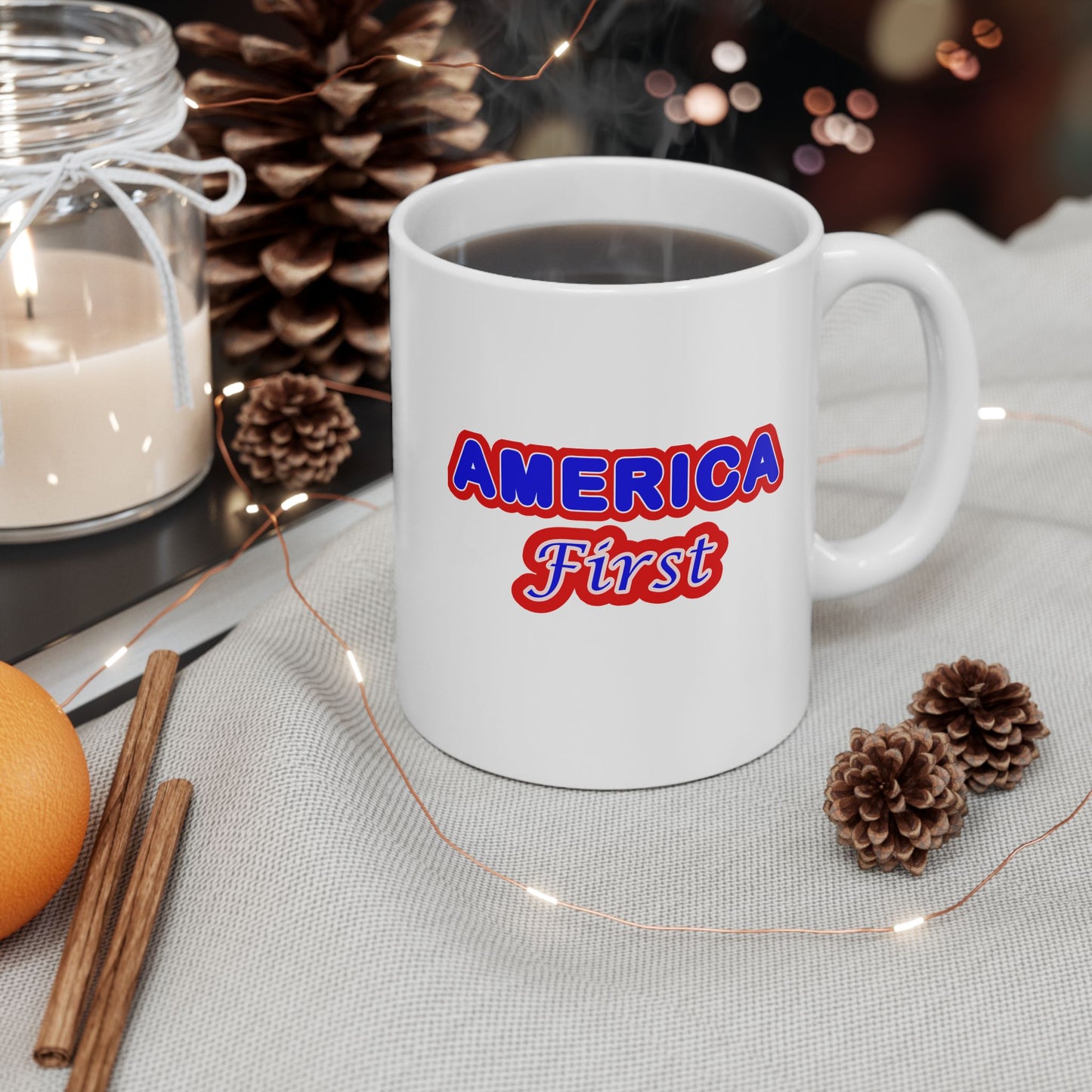 Ceramic Mug, (11oz, 15oz) - America First by Lynn Salem Creates