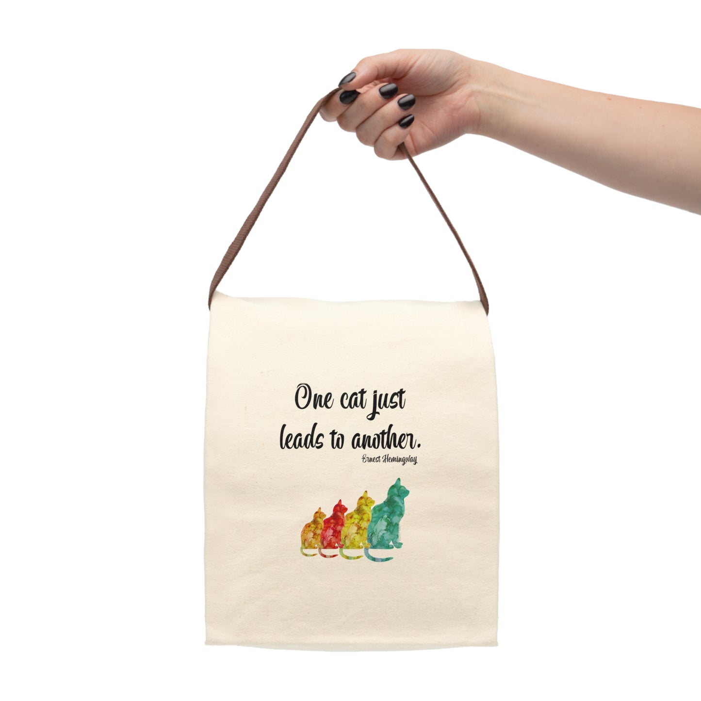 Canvas, Reusable, Lunch Bag With Strap - One Cat by Lynn Salem Creates