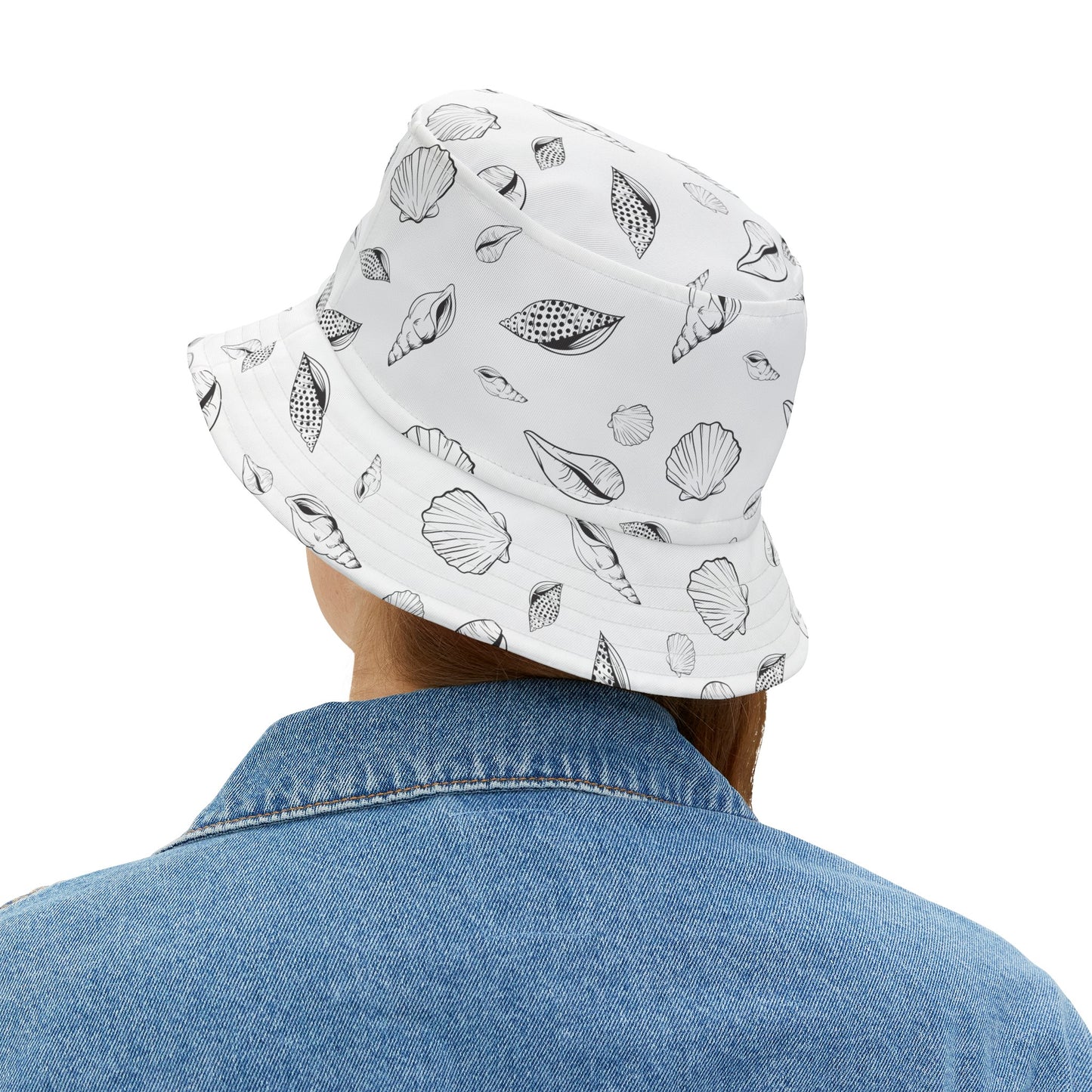 Bucket Hat (White) Sea Shell Pattern