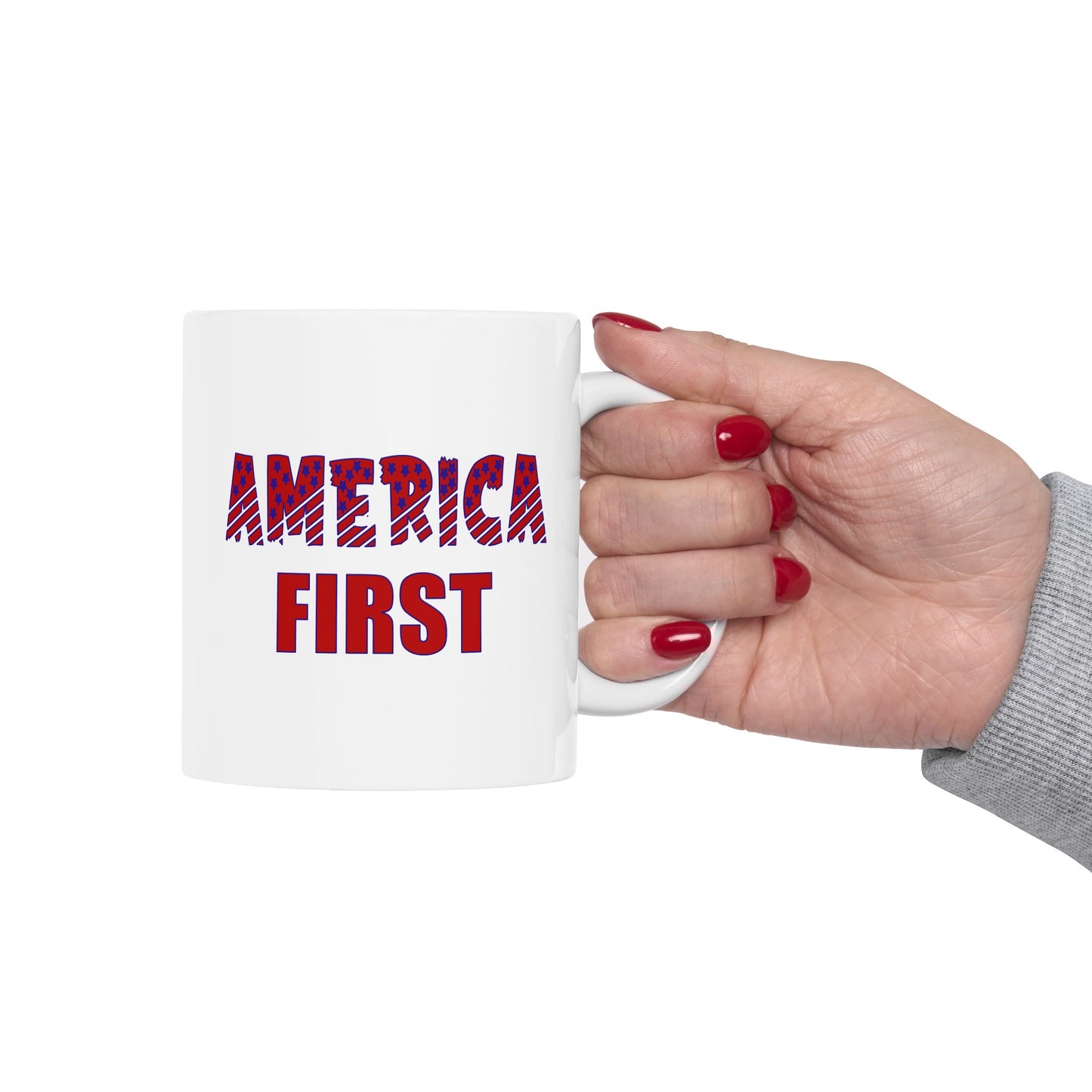 Ceramic Mug, (11oz, 15oz) - America First by Lynn Salem Creates