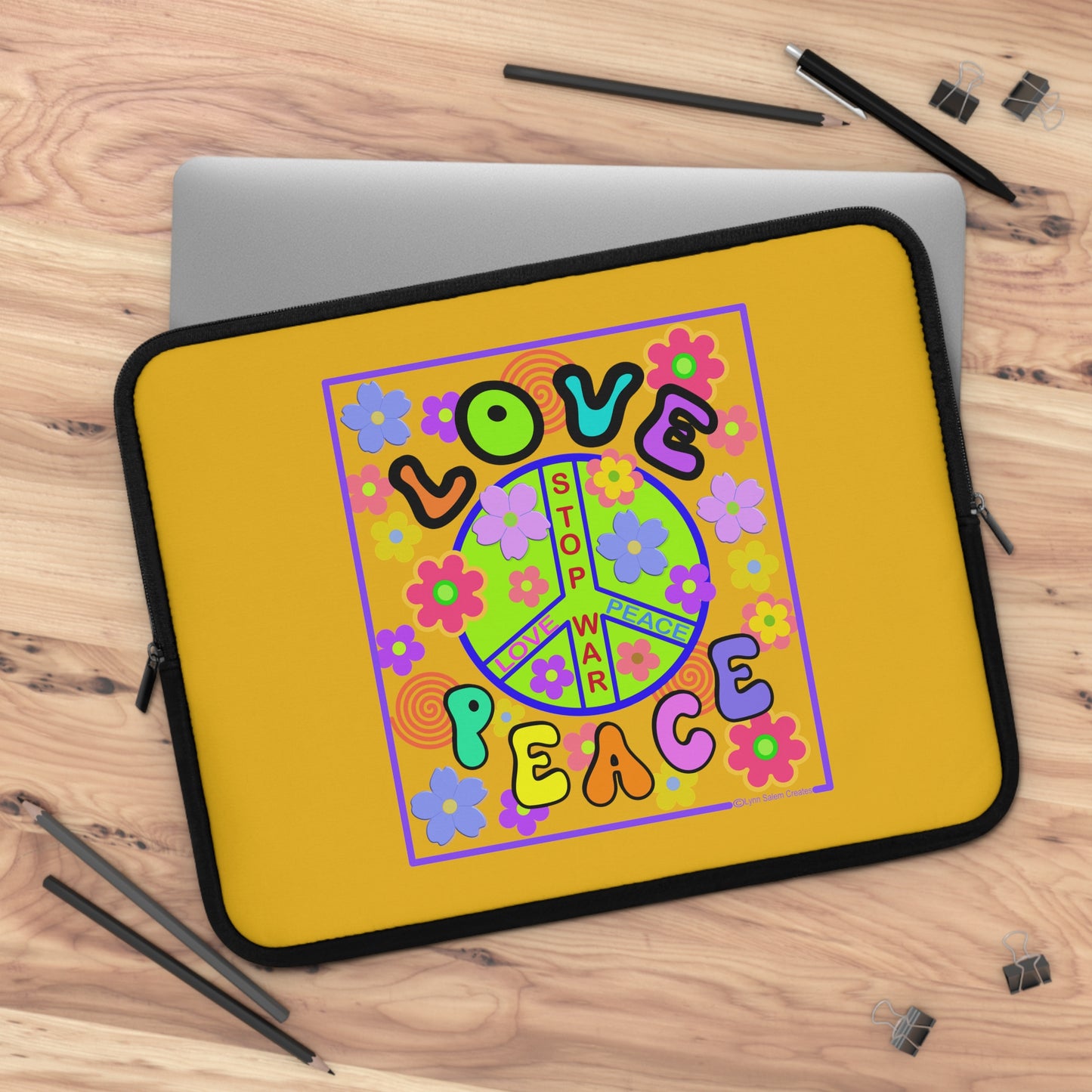 Laptop Sleeve - Love and Peace by Lynn Salem Creates