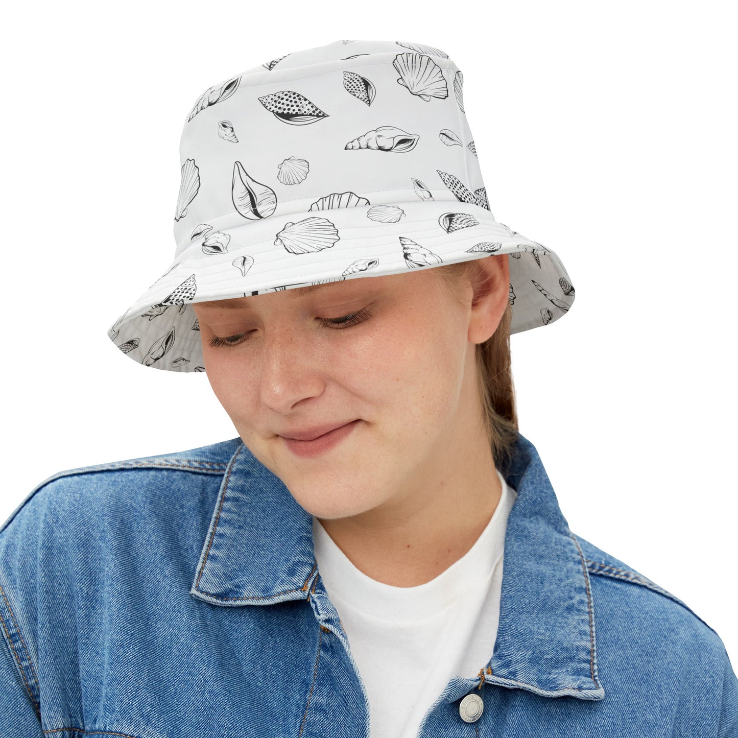 Bucket Hat (White) Sea Shell Pattern