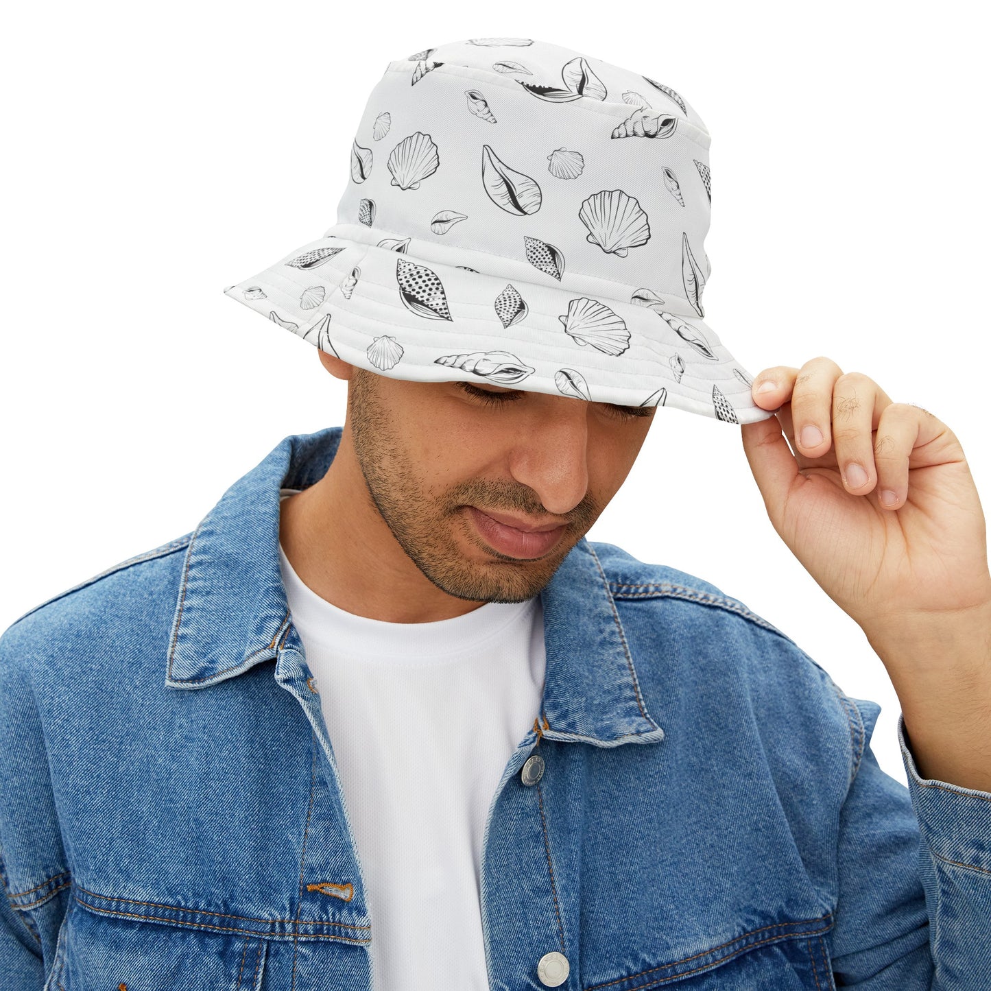 Bucket Hat (White) Sea Shell Pattern