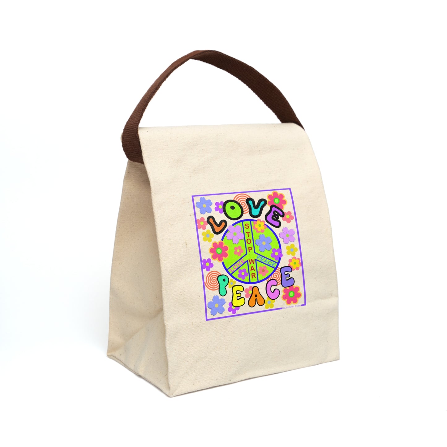 Canvas, Reusable, Lunch Bag With Strap - Love and Peace by Lynn Salem Creates