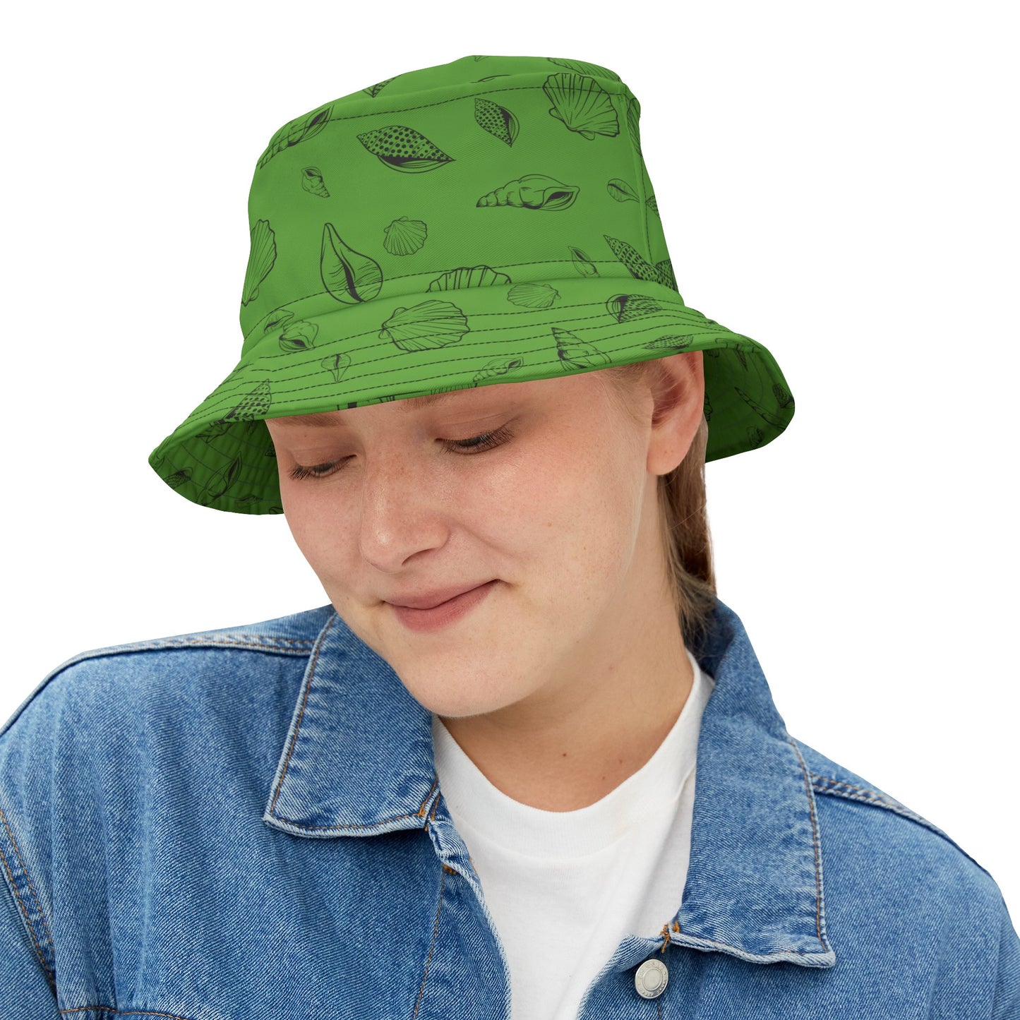 Bucket Hat (Green) Sea Shell Design