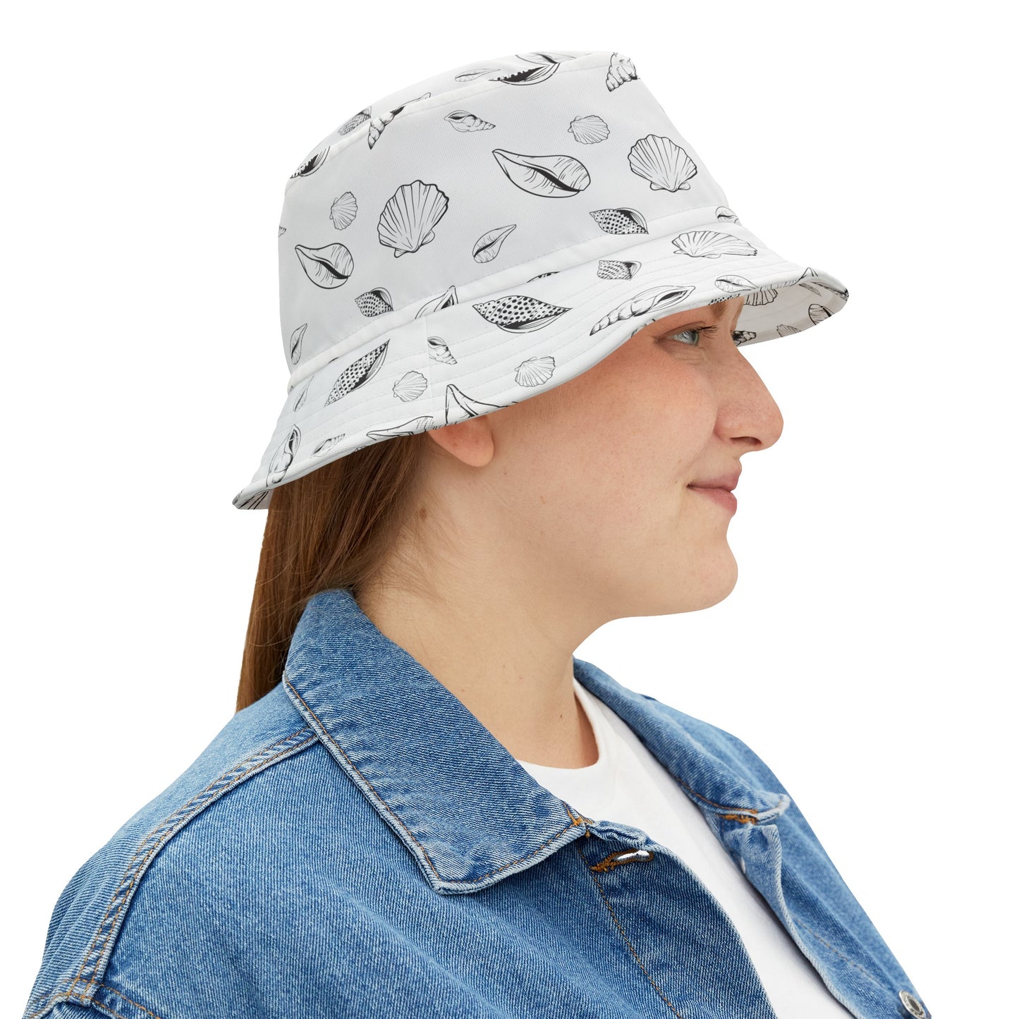 Bucket Hat (White) Sea Shell Pattern