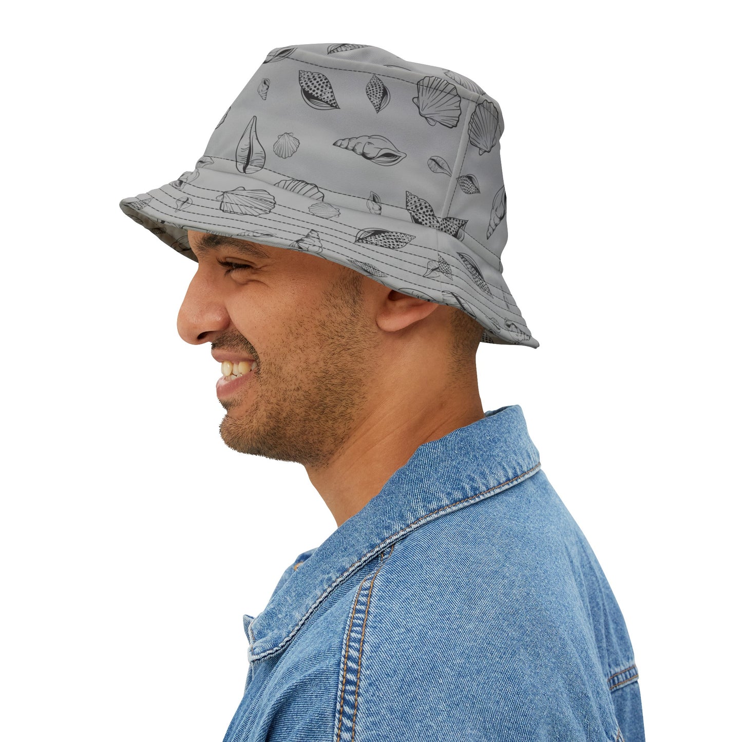 Bucket Hat (Light Grey) Sea Shell Pattern