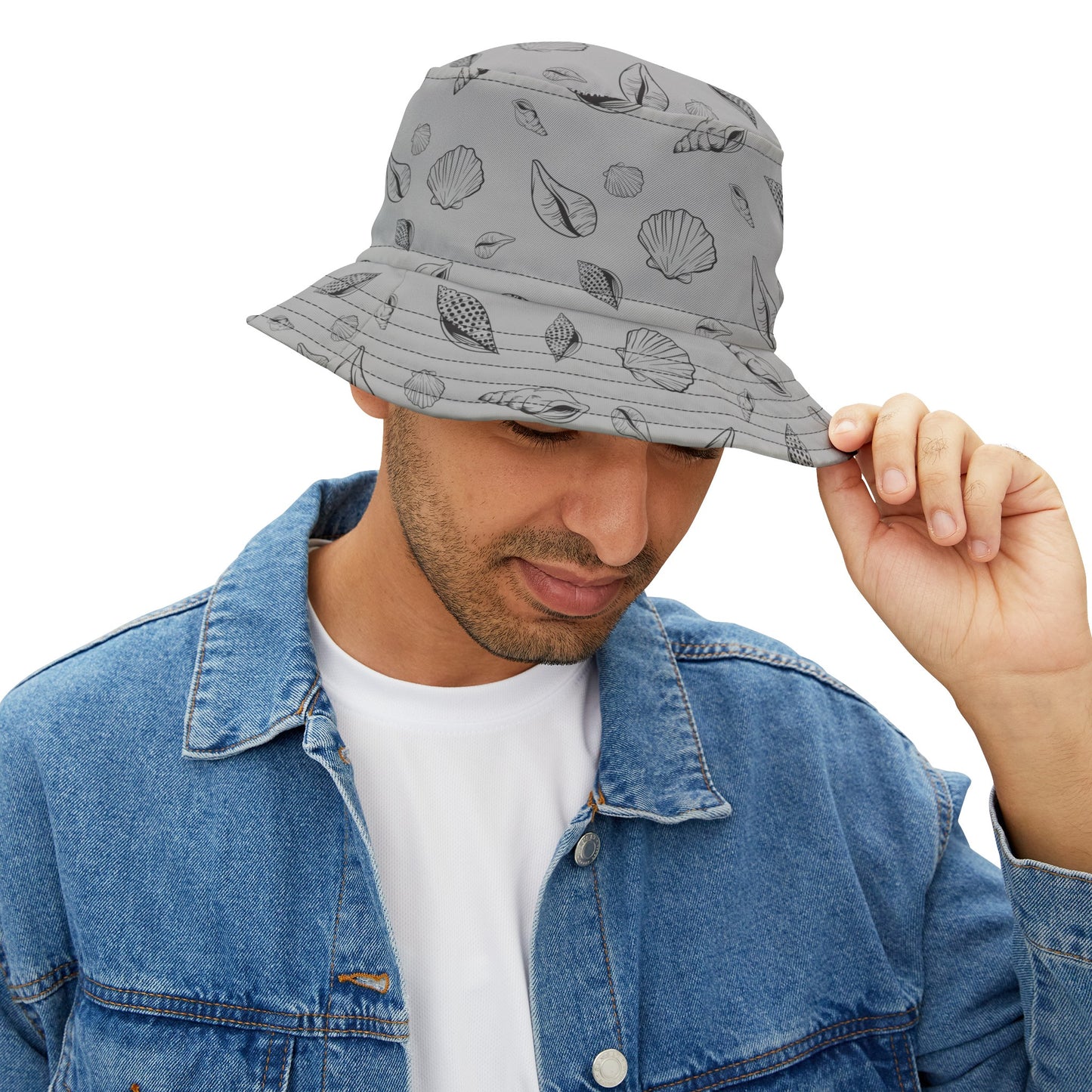 Bucket Hat (Light Grey) Sea Shell Pattern