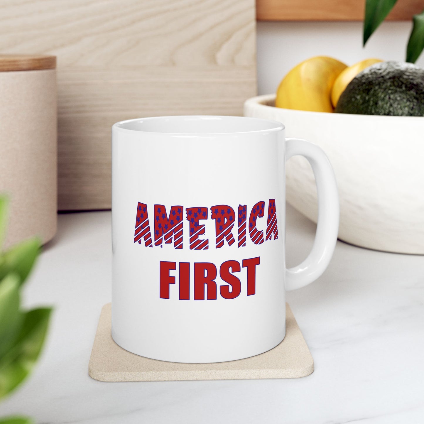 Ceramic Mug, (11oz, 15oz) - America First by Lynn Salem Creates