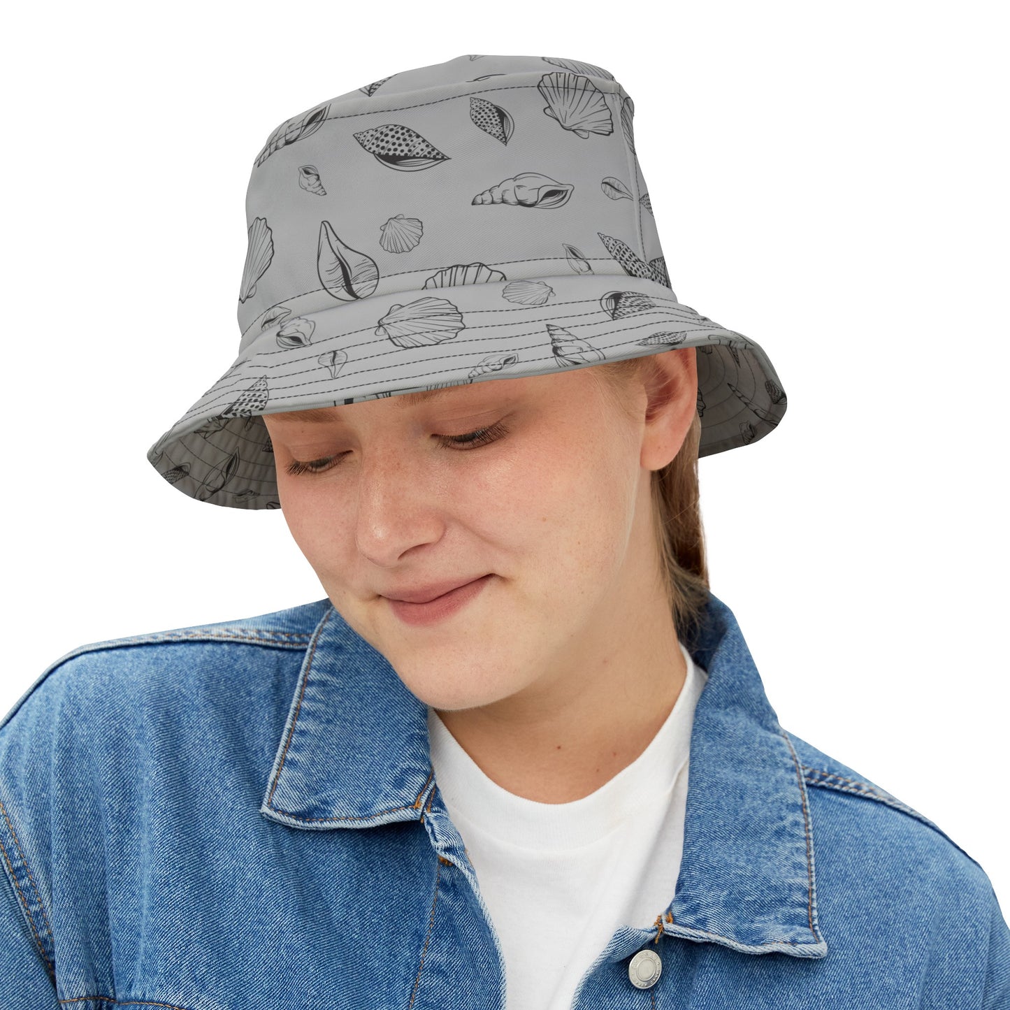 Bucket Hat (Light Grey) Sea Shell Pattern